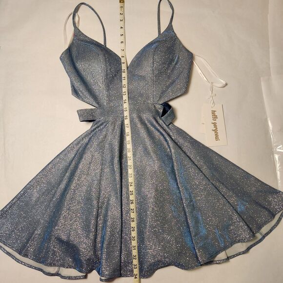 Rated PG by Prom Girl Sparkly Fit & Flare Mini Dress in Dusty Blue Sz 8 NWT - Picture 7 of 10